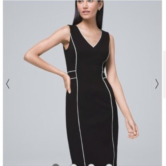 NWOT White House Black Market Contrast-Trim Sheath Dress - Black w/ Ecru - Picture 2 of 4